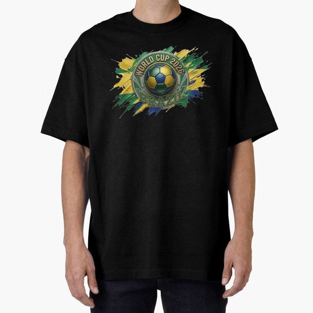 World Cup 2026 Brazil Soccer Ball Paint Splash Oversized T-Shirt Experience the Global Stage of FIFA World Cup 2026 USA Canada Mexico for Fans of Messi, Neymar and Mbappe and France and Portugal, Bringing Stadium Chants, National Pride, Trophy