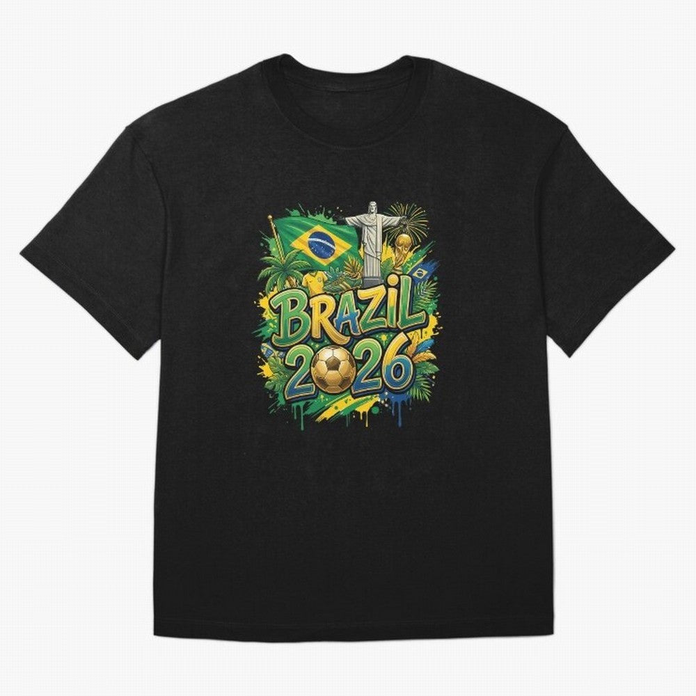 Brazil World Cup 2026 Football Legacy Oversized T-Shirt Share FIFA World Cup 2026 Group Stage Connected to Haaland and Mbappe, Argentina and Brazil Energy, Worldwide Fan Energy, Dramatic Goals, Stadium Lights and Championship Celebrations; Created
