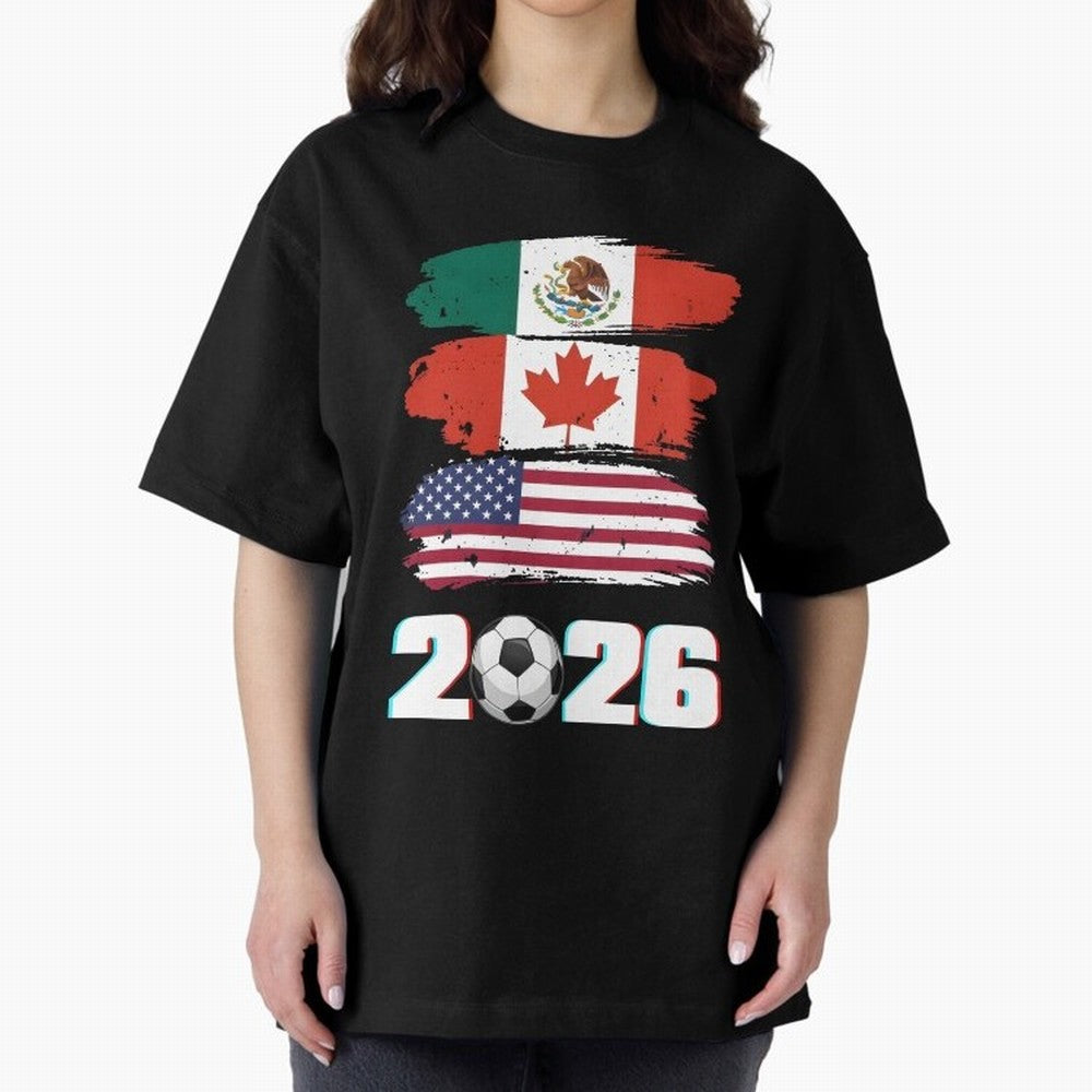 USA Canada Mexico Flag 2026 Cup Brush Art Oversized T-Shirt Bring Bold Fan Energy to the FIFA World Cup 2026 Group Stage Journey through Neymar, Haaland and Cristiano Ronaldo Highlights, Argentina and Brazil Pride, Stadium Memories, Football