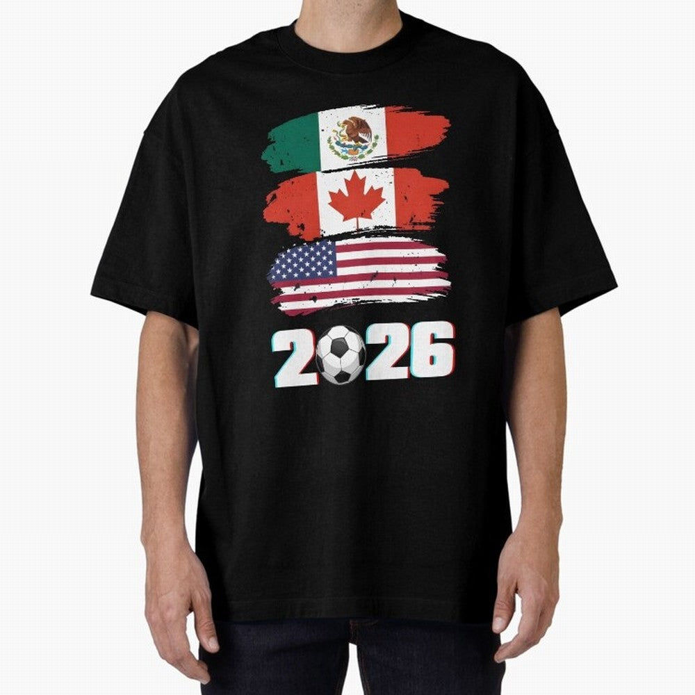 USA Canada Mexico Flag 2026 Cup Brush Art Oversized T-Shirt Bring Bold Fan Energy to the FIFA World Cup 2026 Group Stage Journey through Neymar, Haaland and Cristiano Ronaldo Highlights, Argentina and Brazil Pride, Stadium Memories, Football