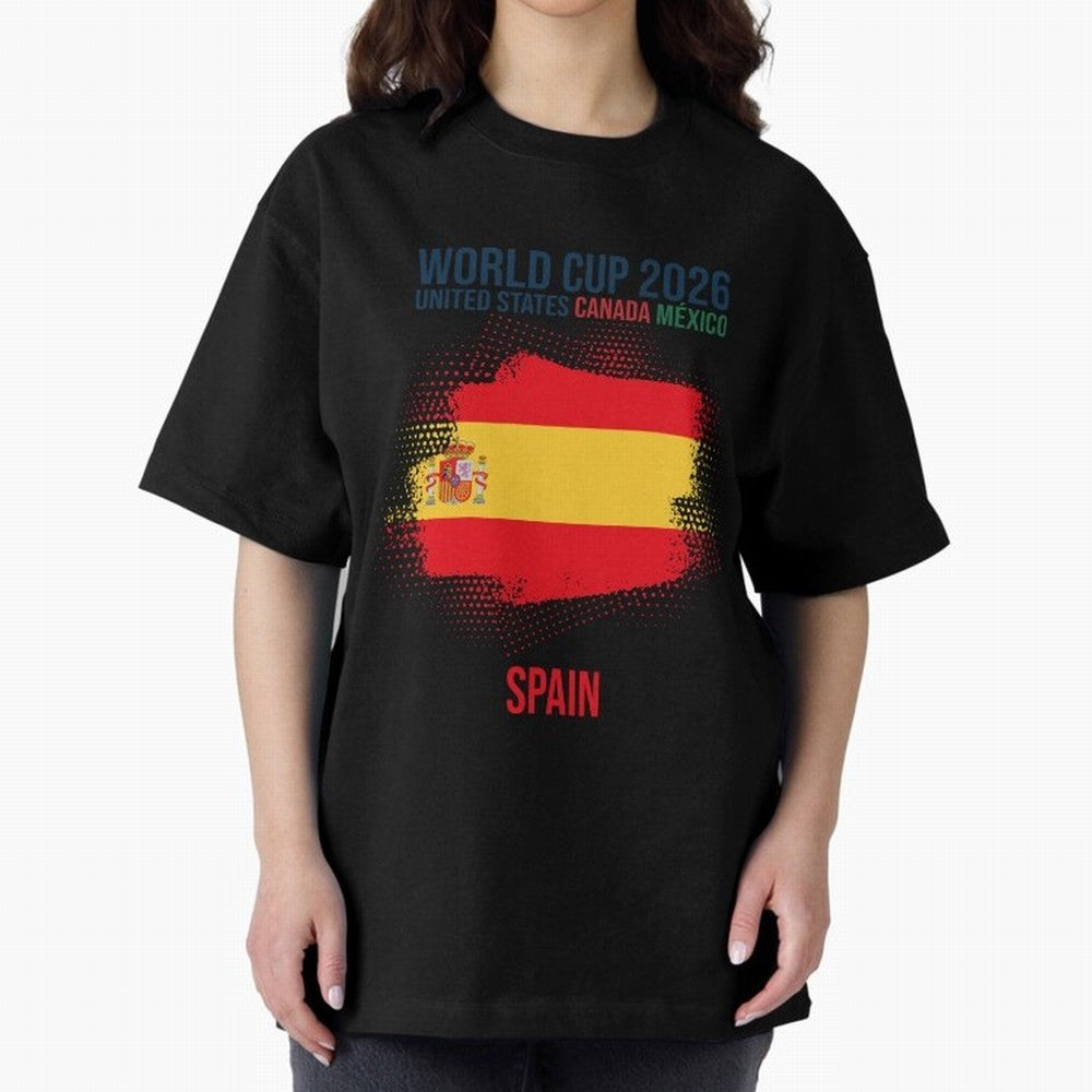 SPAIN WORLD CUP 2026 Oversized T-Shirt Make Memories around the FIFA World Cup 2026 USA Canada Mexico Journey through Messi and Cristiano Ronaldo Highlights, England Pride, Championship Spirit, Famous Goals, Roaring Crowds and International