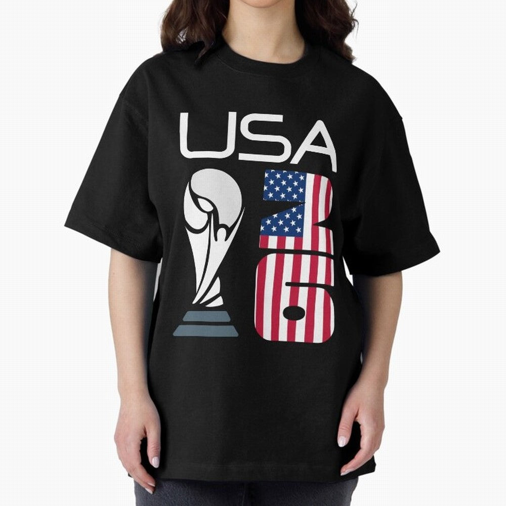 USA 2026 Soccer World Cup Trophy American Flag Design Oversized T-Shirt Show Fan Pride Across Global Football Passion for FIFA World Cup 2026, Centered on Haaland, England, Retro Football Energy, Iconic Rivalries, Trophy Chase Drama and Stadium