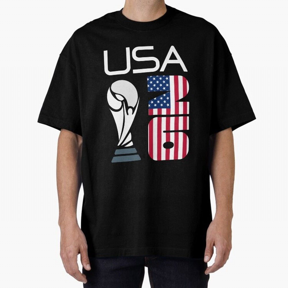 USA 2026 Soccer World Cup Trophy American Flag Design Oversized T-Shirt Show Fan Pride Across Global Football Passion for FIFA World Cup 2026, Centered on Haaland, England, Retro Football Energy, Iconic Rivalries, Trophy Chase Drama and Stadium