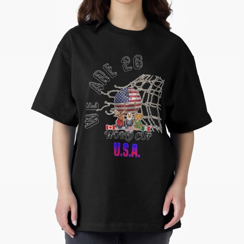 World cup 26 - USA Oversized T-Shirt Feel the Heartbeat of FIFA World Cup 2026 Group Stage Spirit, Connected to Spain and Netherlands, Messi and Cristiano Ronaldo, Championship Spirit, Famous Goals, Roaring Crowds and International Football Unity;