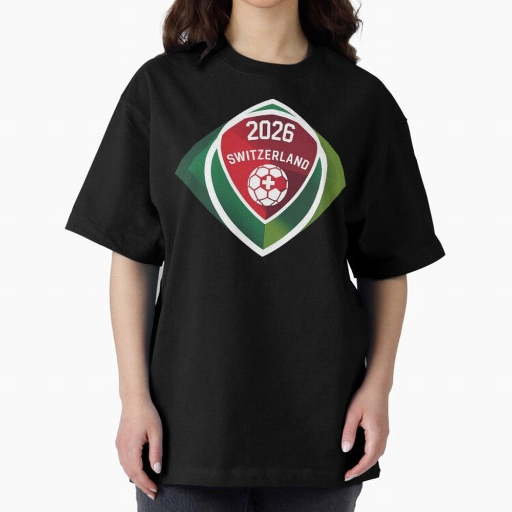 Switzerland 2026 Oversized T-Shirt Honor Football Greatness during Global Football Passion for FIFA World Cup 2026 Group Stage, Capturing Mbappe, France and Portugal, Global Supporter Spirit, Legendary Goals, National Colors and Tournament