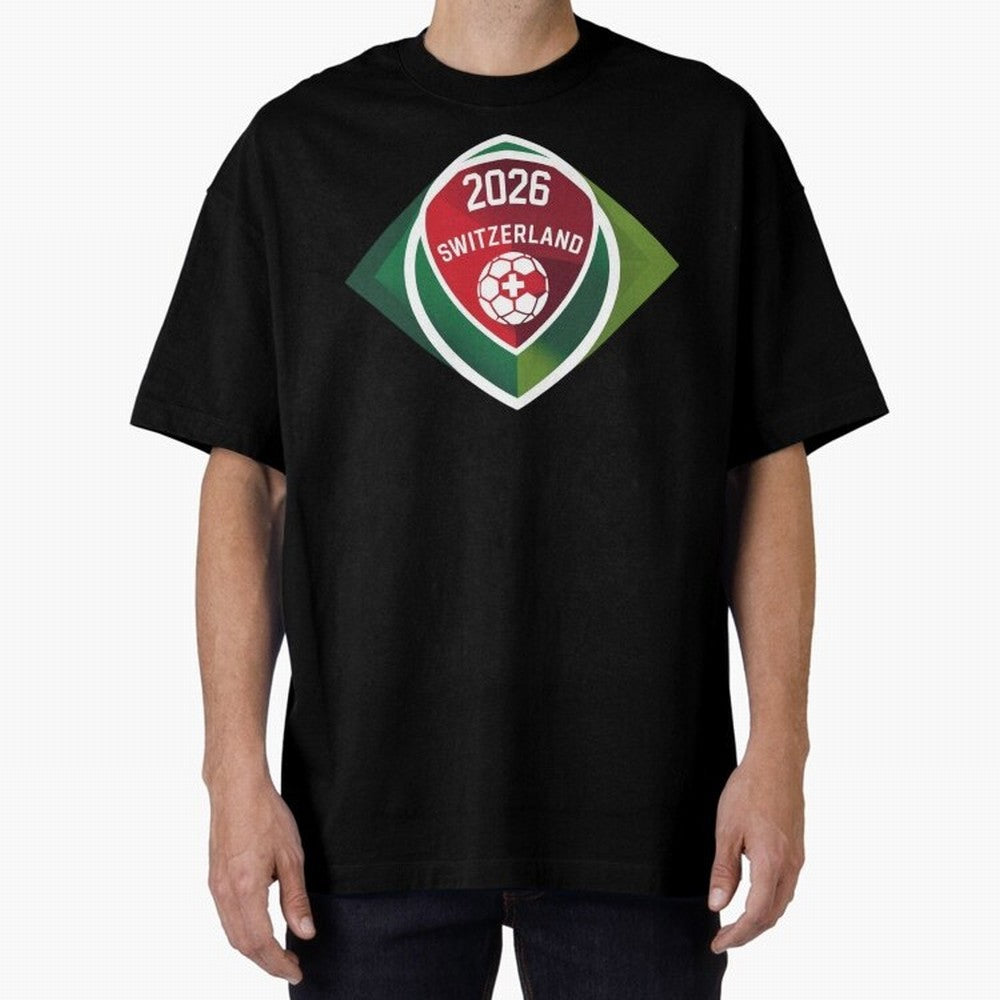 Switzerland 2026 Oversized T-Shirt Honor Football Greatness during Global Football Passion for FIFA World Cup 2026 Group Stage, Capturing Mbappe, France and Portugal, Global Supporter Spirit, Legendary Goals, National Colors and Tournament