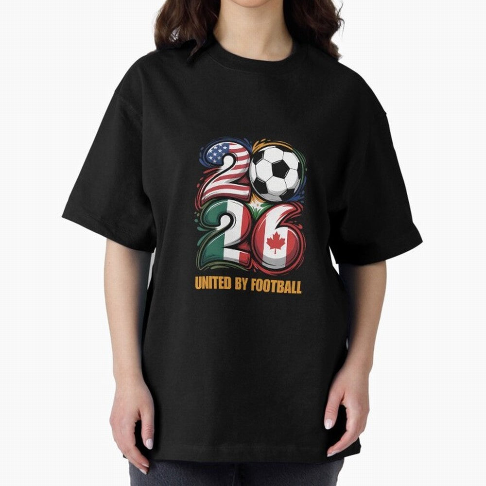 United By Football Soccer Fan Gear 2026 Oversized T-Shirt Celebrate Football Heritage in Global Football Passion for FIFA World Cup 2026 Group Stage, Celebrating Haaland and Mbappe, England, France and Netherlands, Vintage Soccer Flavor, Modern