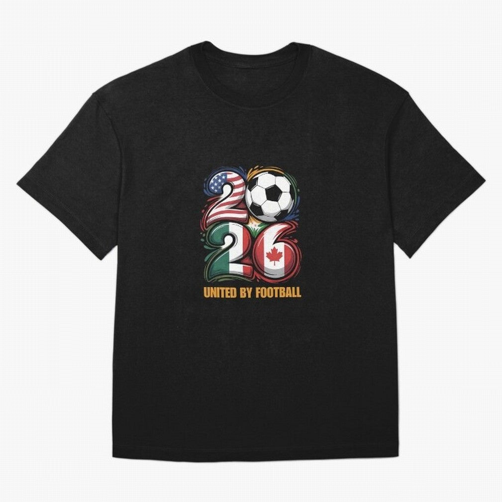United By Football Soccer Fan Gear 2026 Oversized T-Shirt Celebrate Football Heritage in Global Football Passion for FIFA World Cup 2026 Group Stage, Celebrating Haaland and Mbappe, England, France and Netherlands, Vintage Soccer Flavor, Modern