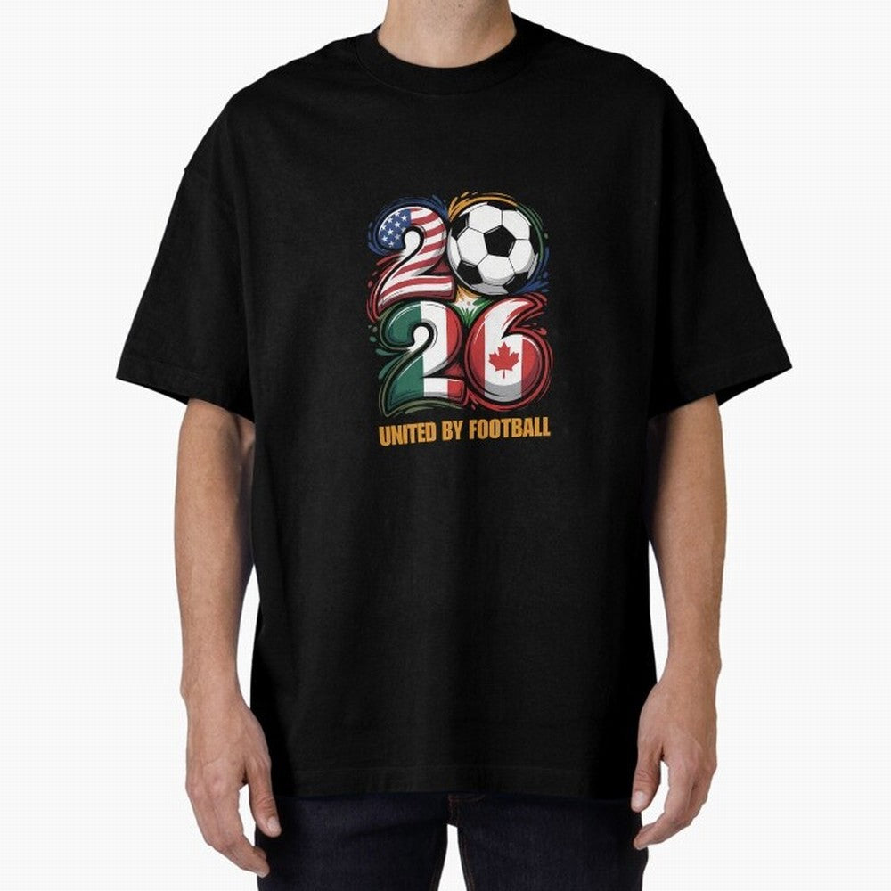 United By Football Soccer Fan Gear 2026 Oversized T-Shirt Celebrate Football Heritage in Global Football Passion for FIFA World Cup 2026 Group Stage, Celebrating Haaland and Mbappe, England, France and Netherlands, Vintage Soccer Flavor, Modern
