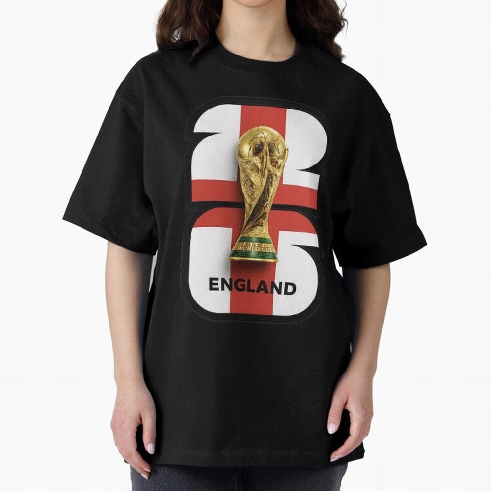 England Football World Cup 2026 - Three Lions Gold Trophy Edition Oversized T-Shirt Cheer for FIFA World Cup 2026 Filled with Mbappe and Neymar, Argentina, France and Brazil Energy, Match Day Excitement, Supporter Culture, Golden Goals and Global