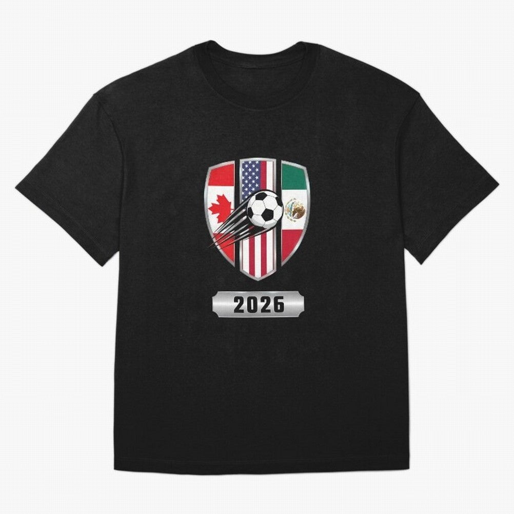 North United America Shield 2026 Cup Oversized T-Shirt Follow the Final Road of FIFA World Cup 2026 Spirit, Capturing France and Portugal, Messi and Cristiano Ronaldo, Goal Celebration Energy, Supporter Heritage, Football Icons and Worldwide