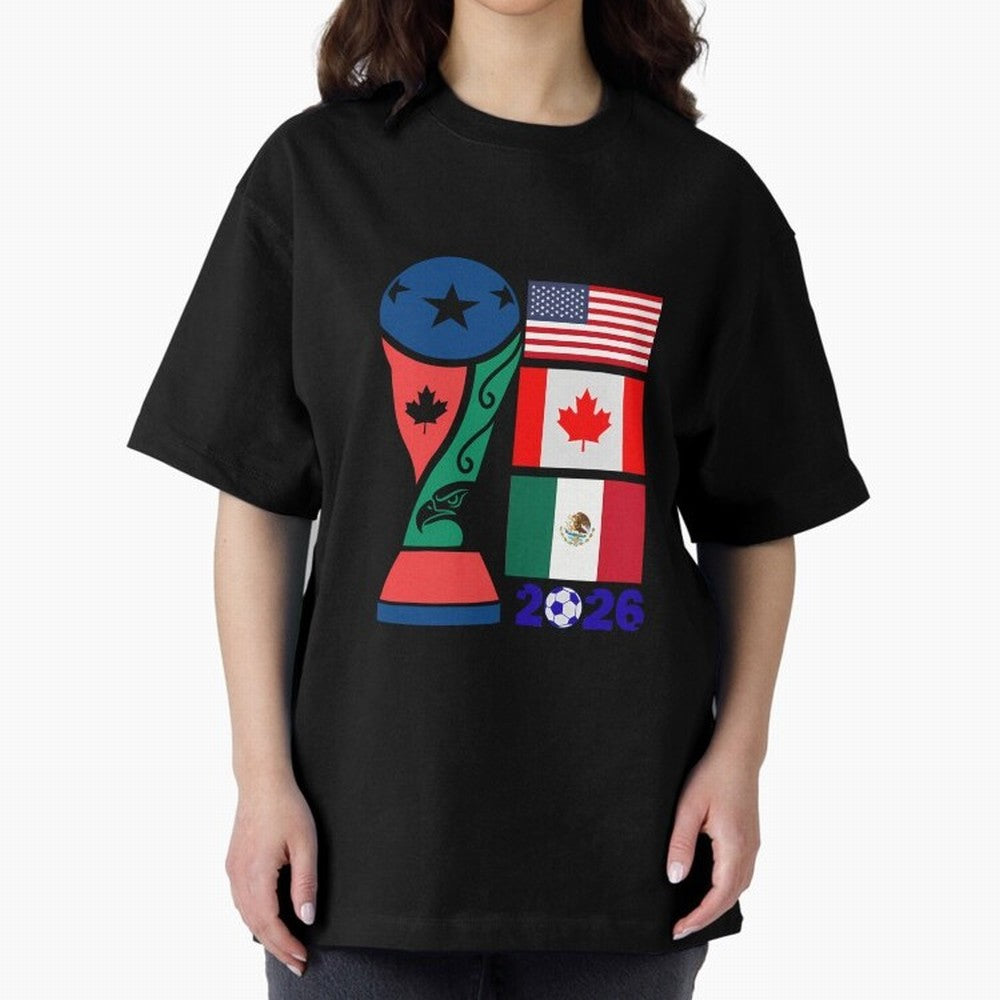 North America Football Unity 2026 Oversized T-Shirt Celebrate Fan Culture around Global Football Passion for FIFA World Cup 2026 USA Canada Mexico, Connected to Cristiano Ronaldo, Portugal, Spain and Germany, Game Day Rituals, Football Legends,
