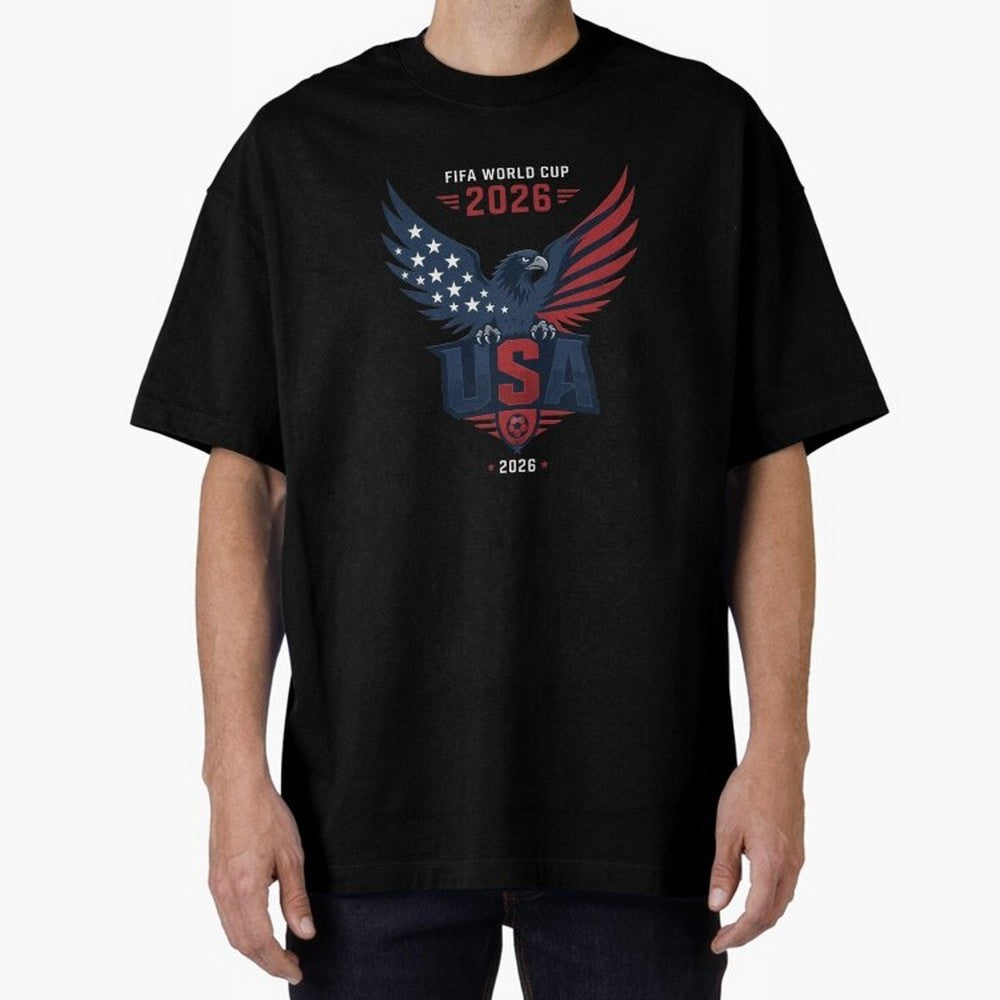 FIFA World Cup 2026 USA Eagle Soccer Logo Oversized T-Shirt Fuel the Hype around FIFA World Cup 2026 USA Canada Mexico Connected to CR7 and Messi, Germany Energy, Worldwide Fan Energy, Dramatic Goals, Stadium Lights and Championship Celebrations;