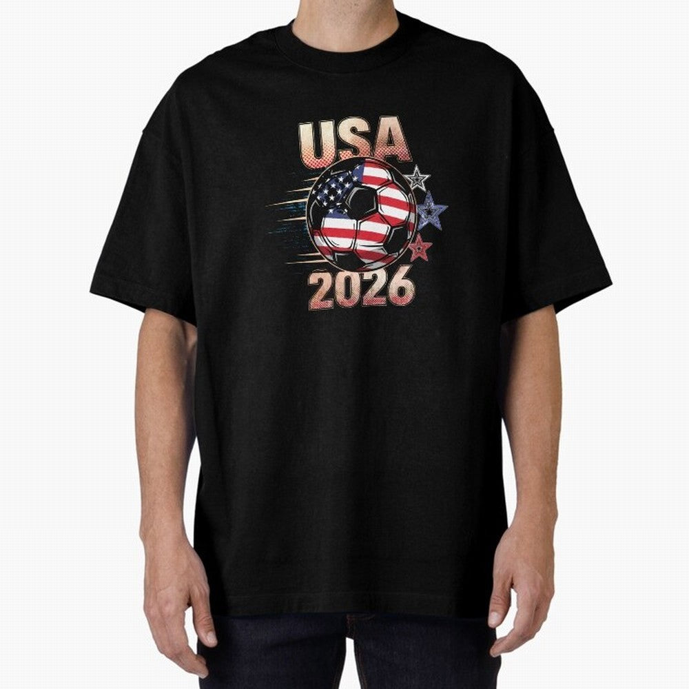 USA Soccer with Red White Blue Stars 2026 Cup T-Shirt_83834283 Oversized T-Shirt Carry the Dream of FIFA World Cup 2026 USA Canada Mexico for Fans of Cristiano Ronaldo, Haaland and CR7 and Argentina and Brazil, Bringing Retro Football Energy,