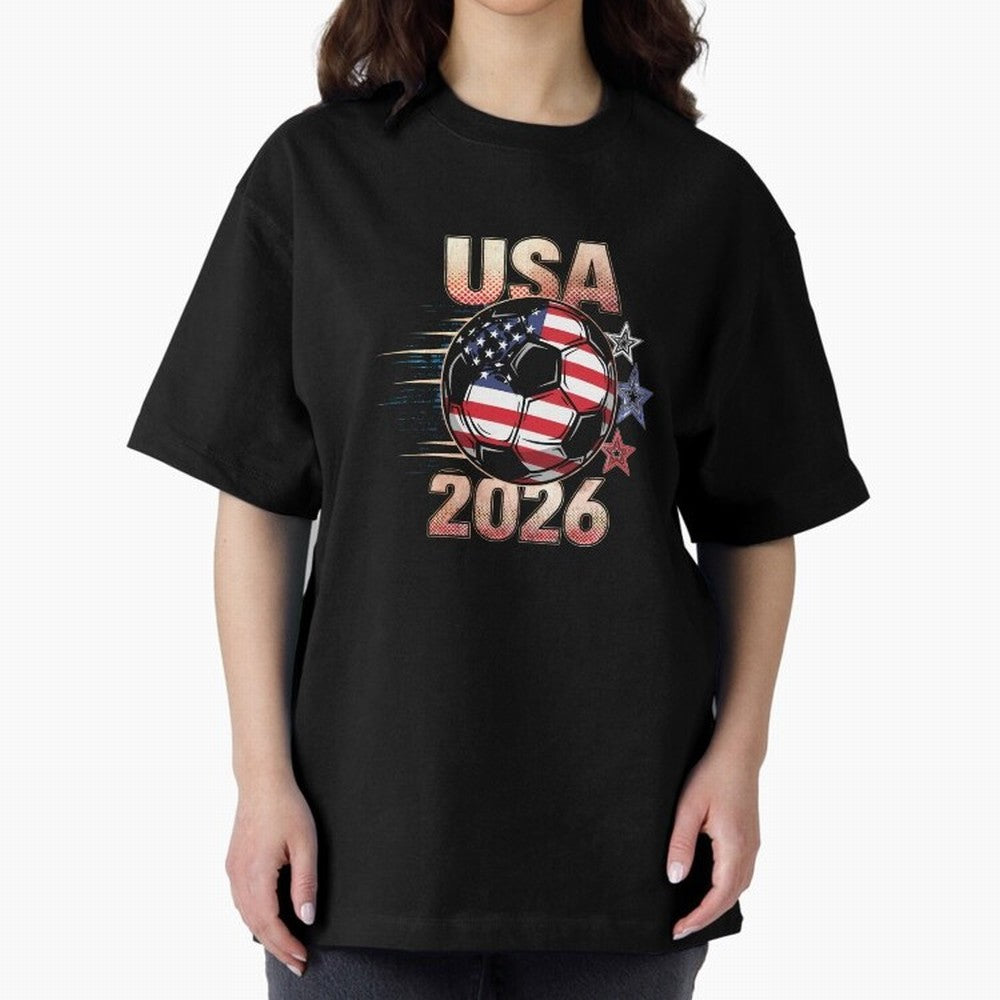 USA Soccer with Red White Blue Stars 2026 Cup T-Shirt_83834283 Oversized T-Shirt Stand with FIFA World Cup 2026 with Messi, CR7 and Mbappe, England, France and Netherlands Energy, Classic Soccer Heritage, Championship Pressure, Fan Loyalty and