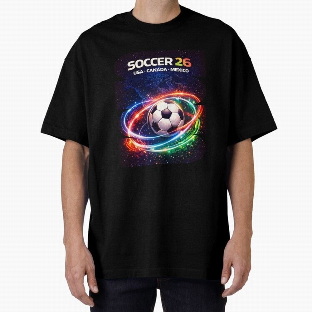 North America Soccer 2026 Shirt, Soccer 26 USA Canada Mexico Fan Tee, United 2026 Soccer Graphic - Bold Oversized T-Shirt Follow the Road to FIFA World Cup 2026 Group Stage Centered on Mbappe, England, France and Netherlands Energy, Tournament