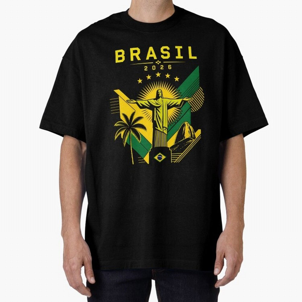 Brasil 2026 Christ the Redeemer Rio Oversized T-Shirt Honor the Football Icons of FIFA World Cup 2026 USA Canada Mexico for Fans of CR7 and Messi and Spain, Bringing Match Day Excitement, Supporter Culture, Golden Goals and Global Football Passion;