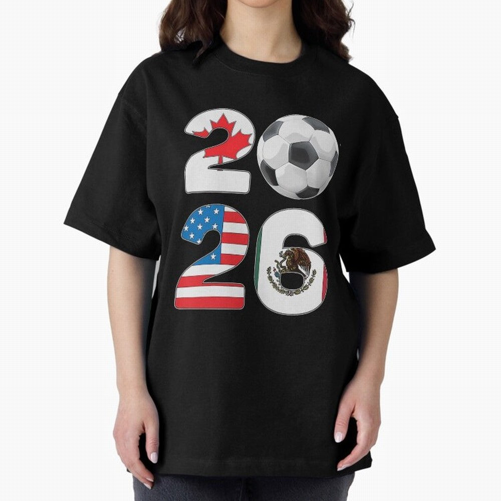 2026 North America Football Massive Event Soccer Ball Oversized T-Shirt Carry Global Football Passion for FIFA World Cup 2026 USA Canada Mexico, Centered on CR7, Spain, Soccer Culture, Superstar Moments, National Team Dreams and Competitive Fire;