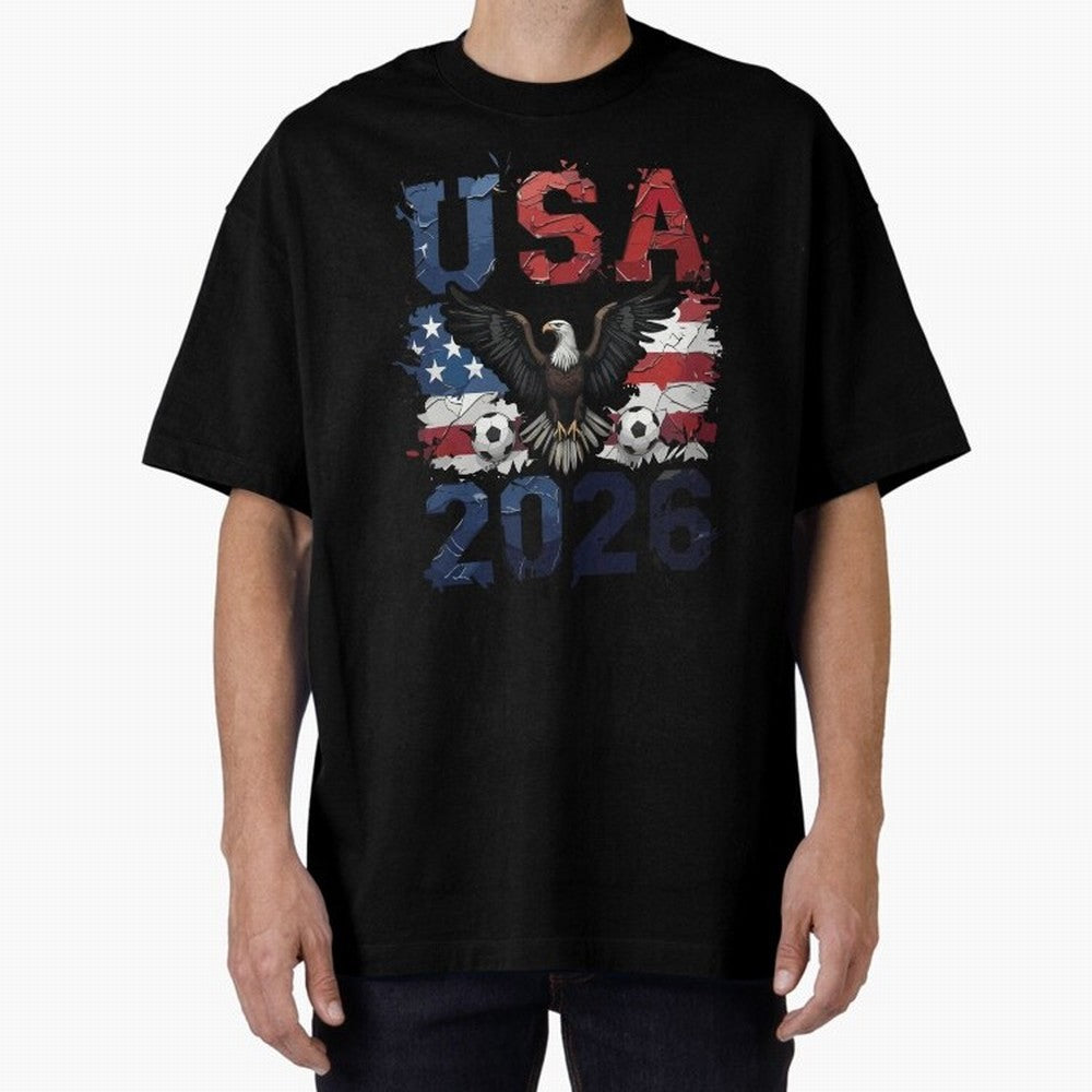 USA 2026 Soccer Eagle - World Cup Football Oversized T-Shirt Show Your Love for the FIFA World Cup 2026 USA Canada Mexico Journey through Messi and Cristiano Ronaldo Highlights, England, France and Netherlands Pride, Tournament Hype, Historic