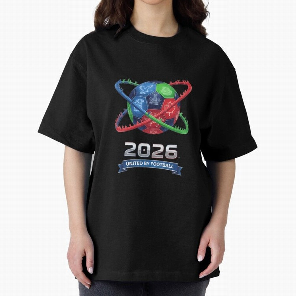United By Football 2026 Global Connectivity Oversized T-Shirt Honor the Beautiful Game during FIFA World Cup 2026 USA Canada Mexico Spirit, Filled with Brazil, Portugal and Argentina, Haaland, Retro Football Energy, Iconic Rivalries, Trophy Chase