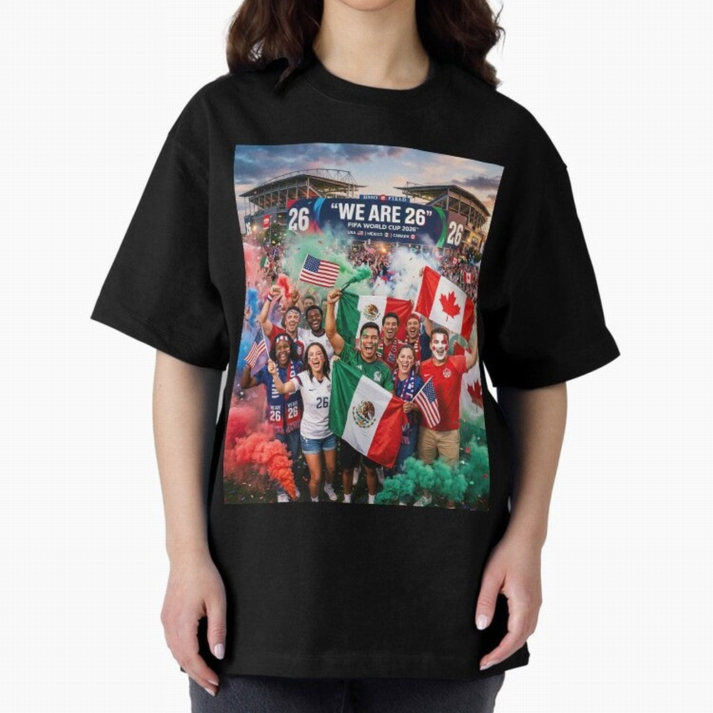 2026 World Cup Fans Celebrate Oversized T-Shirt Spotlight FIFA World Cup 2026 USA Canada Mexico Spirit, Made for Argentina and Brazil, Neymar, Worldwide Fan Energy, Dramatic Goals, Stadium Lights and Championship Celebrations; Perfect for