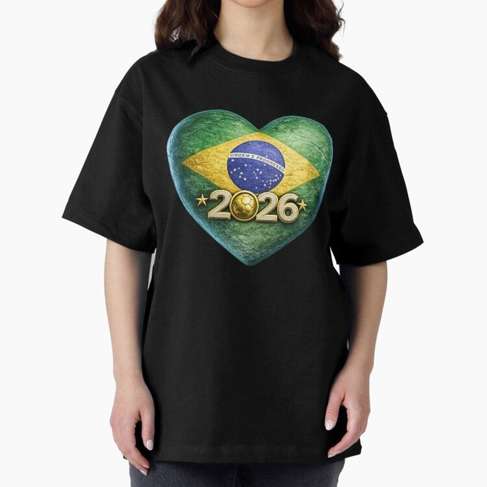 Brazil 2026 World Football Heart Flag Designs Oversized T-Shirt Bring Global Tournament Vibes to the FIFA World Cup 2026 Journey through Haaland and Mbappe Highlights, England and Germany Pride, Retro Football Energy, Iconic Rivalries, Trophy Chase