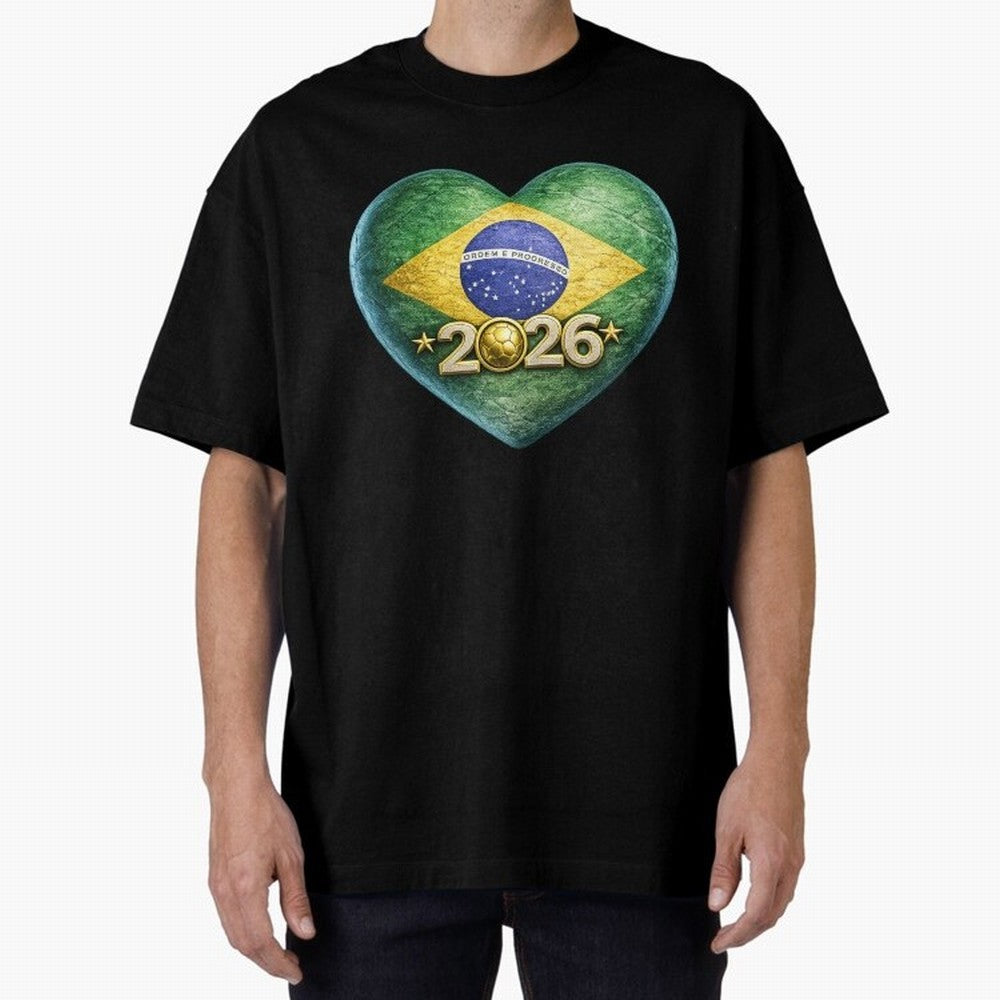 Brazil 2026 World Football Heart Flag Designs Oversized T-Shirt Bring Global Tournament Vibes to the FIFA World Cup 2026 Journey through Haaland and Mbappe Highlights, England and Germany Pride, Retro Football Energy, Iconic Rivalries, Trophy Chase