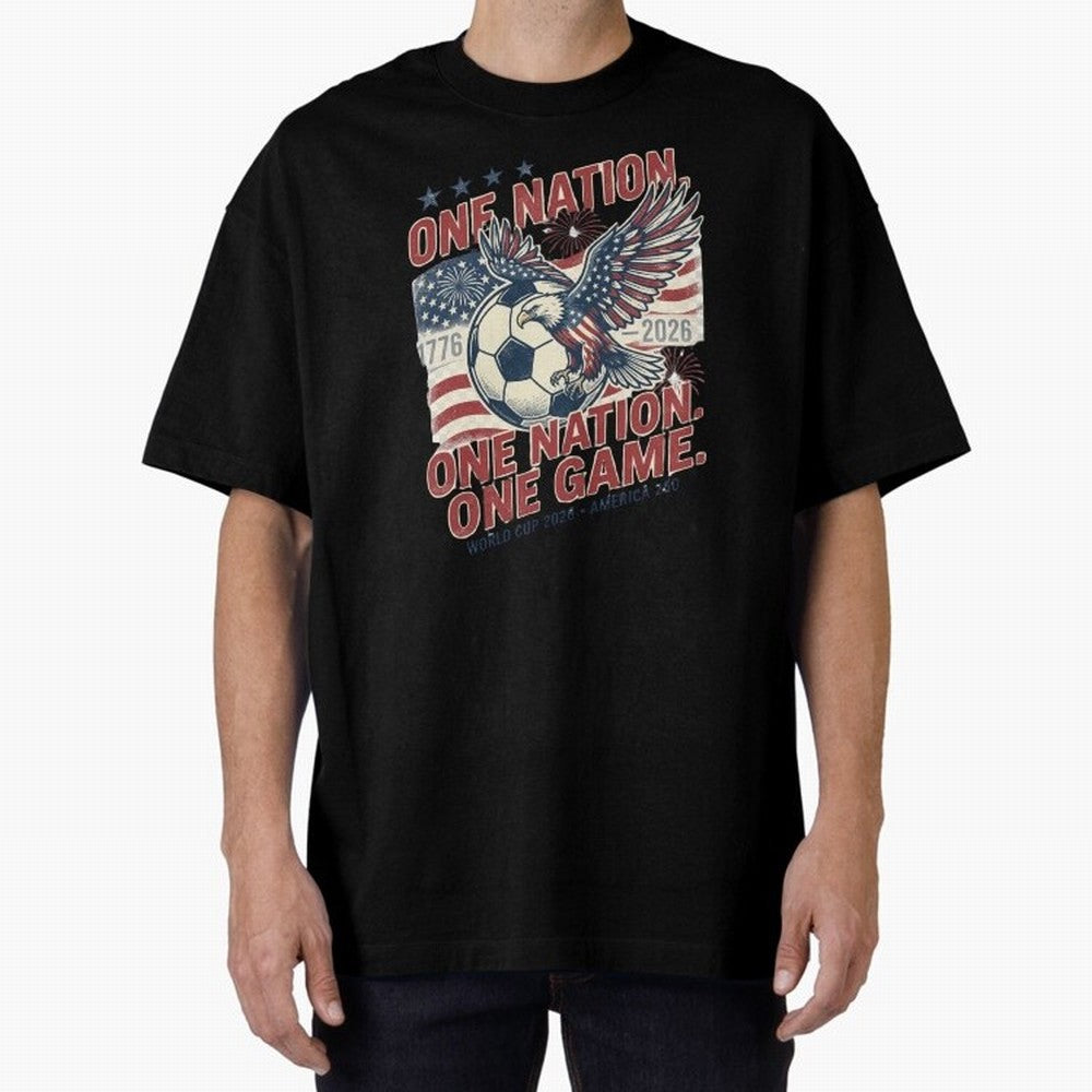 One Nation One Game World Cup 2026 Oversized T-Shirt Celebrate Unforgettable Nights in FIFA World Cup 2026 USA Canada Mexico Spirit, Connected to Spain, Neymar, Worldwide Fan Energy, Dramatic Goals, Stadium Lights and Championship Celebrations;