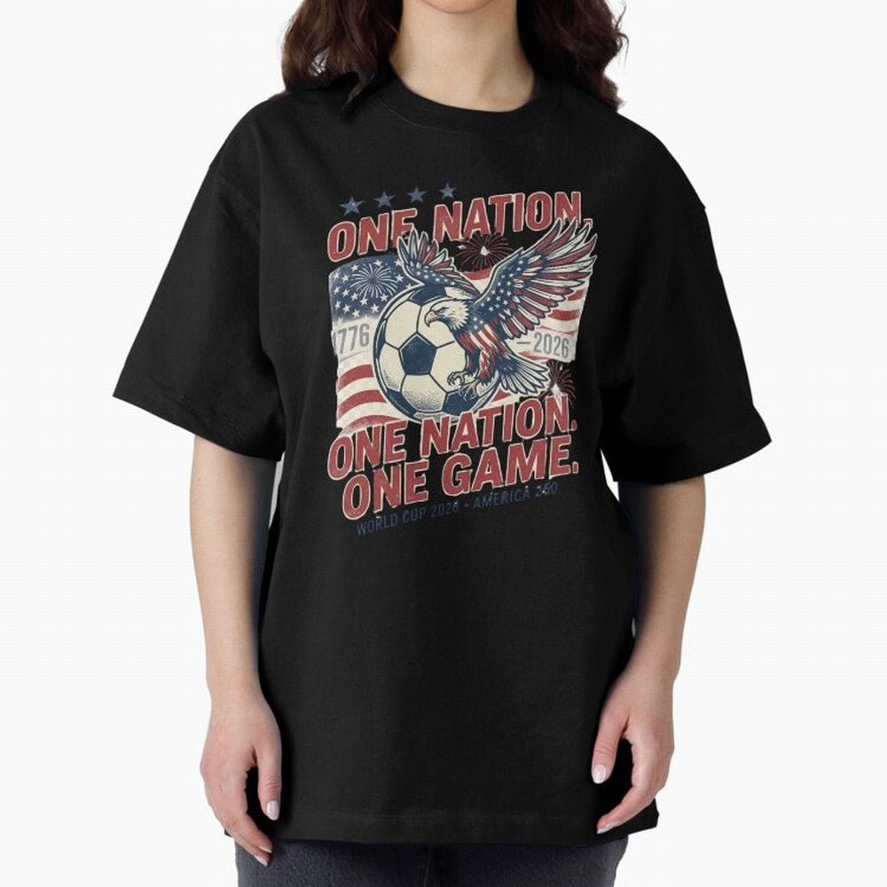 One Nation One Game World Cup 2026 Oversized T-Shirt Celebrate Unforgettable Nights in FIFA World Cup 2026 USA Canada Mexico Spirit, Connected to Spain, Neymar, Worldwide Fan Energy, Dramatic Goals, Stadium Lights and Championship Celebrations;