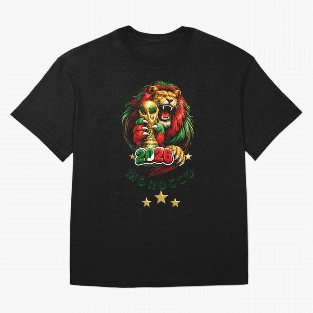 Moroccan Lion World Cup 2026 Design Oversized T-Shirt Turn Up for Match Day Hype around FIFA World Cup 2026, Messi, Neymar and Mbappe, France and Portugal, Football Passion, Legendary Performances, Festival Vibes and Supporter Community; Made for