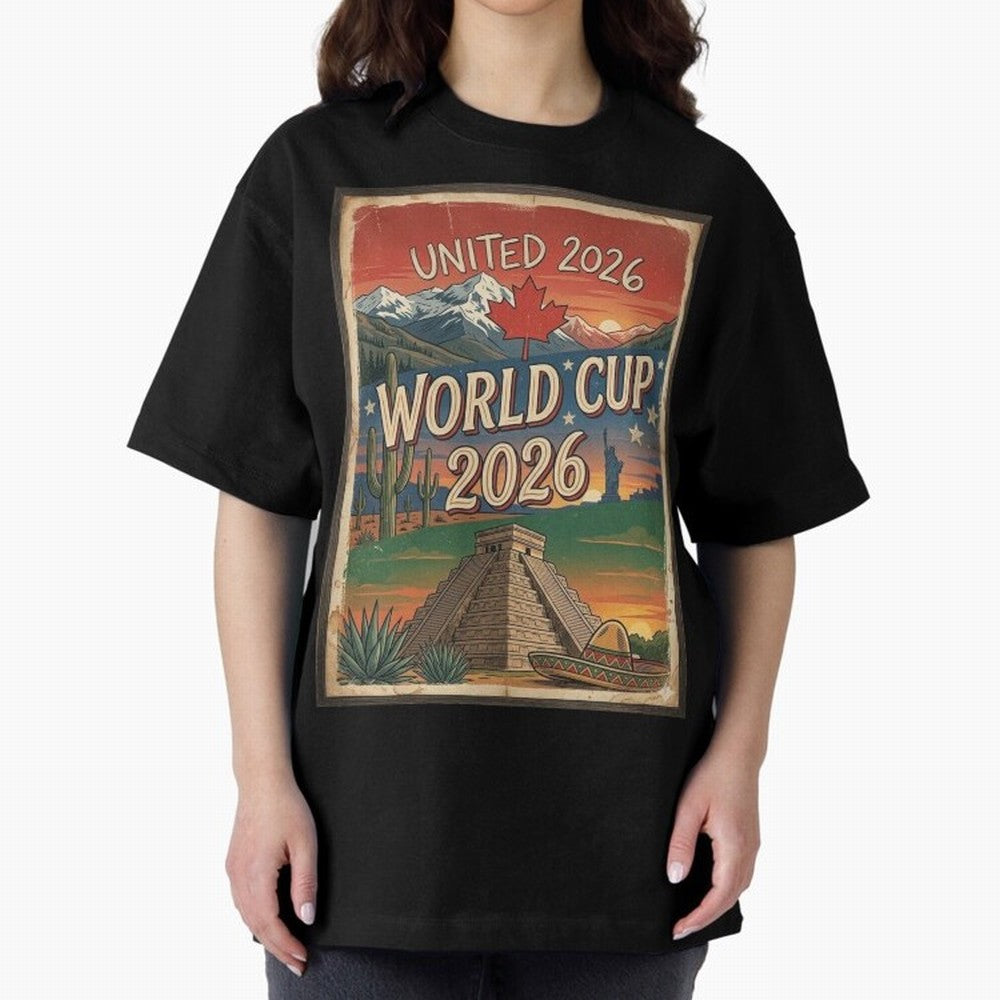 United 2026 World Cup ¨C Vintage North America Soccer Poster Oversized T-Shirt Make the Season About the FIFA World Cup 2026 Group Stage Journey through Mbappe Highlights, Spain and Netherlands Pride, Championship Spirit, Famous Goals, Roaring
