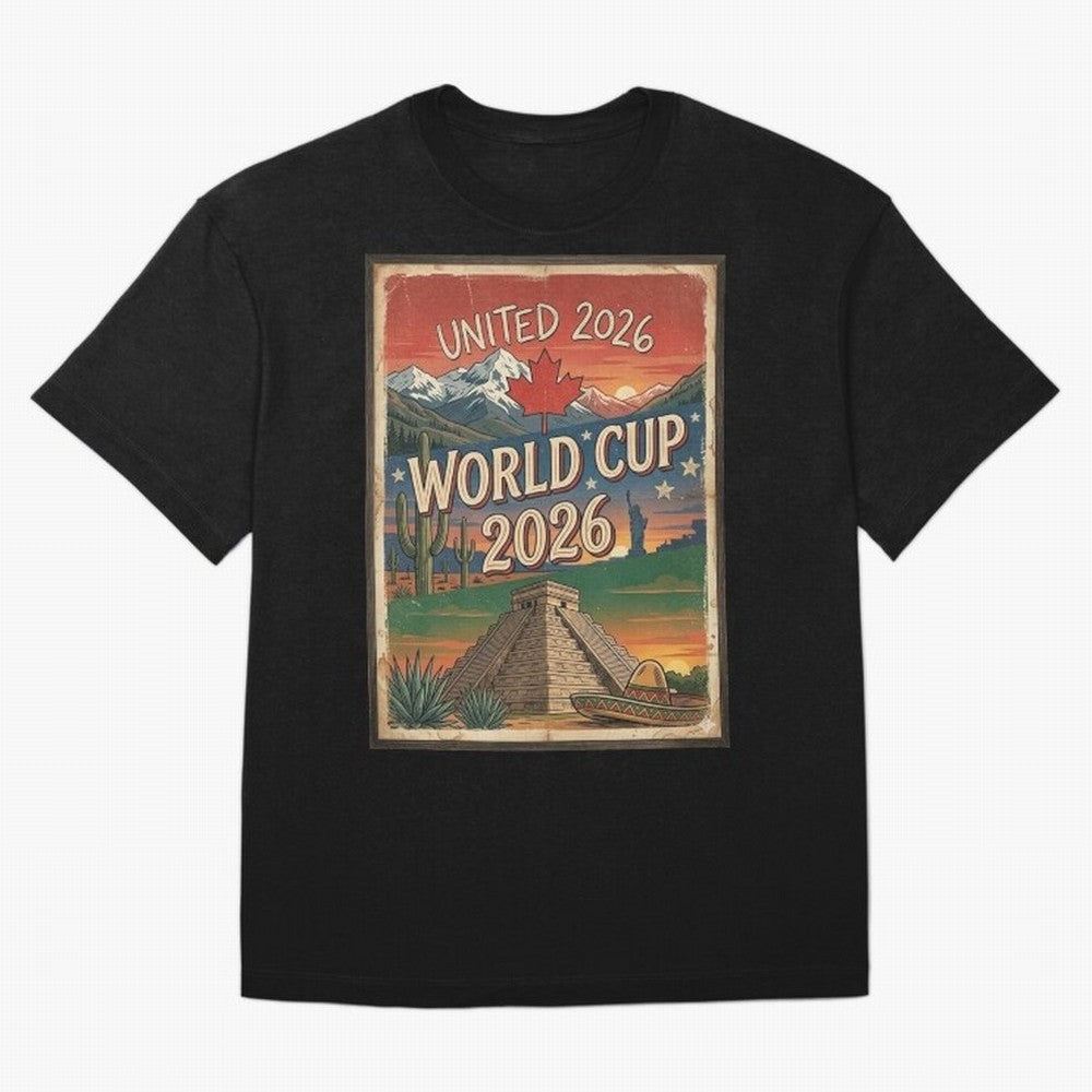 United 2026 World Cup ¨C Vintage North America Soccer Poster Oversized T-Shirt Make the Season About the FIFA World Cup 2026 Group Stage Journey through Mbappe Highlights, Spain and Netherlands Pride, Championship Spirit, Famous Goals, Roaring