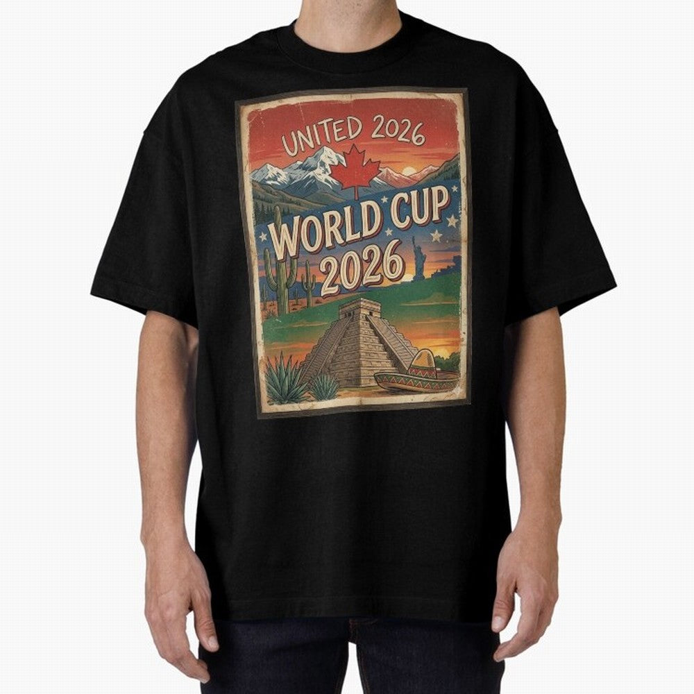 United 2026 World Cup ¨C Vintage North America Soccer Poster Oversized T-Shirt Make the Season About the FIFA World Cup 2026 Group Stage Journey through Mbappe Highlights, Spain and Netherlands Pride, Championship Spirit, Famous Goals, Roaring