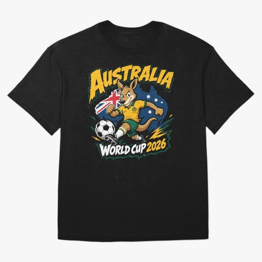 Australia World Cup 2026 Kangaroo Soccer Fan Art Oversized T-Shirt Join the Countdown to the FIFA World Cup 2026 Journey through Haaland and Mbappe Highlights, Spain Pride, Supporter Pride, Iconic Celebrations, Legendary Names and Global Match Day