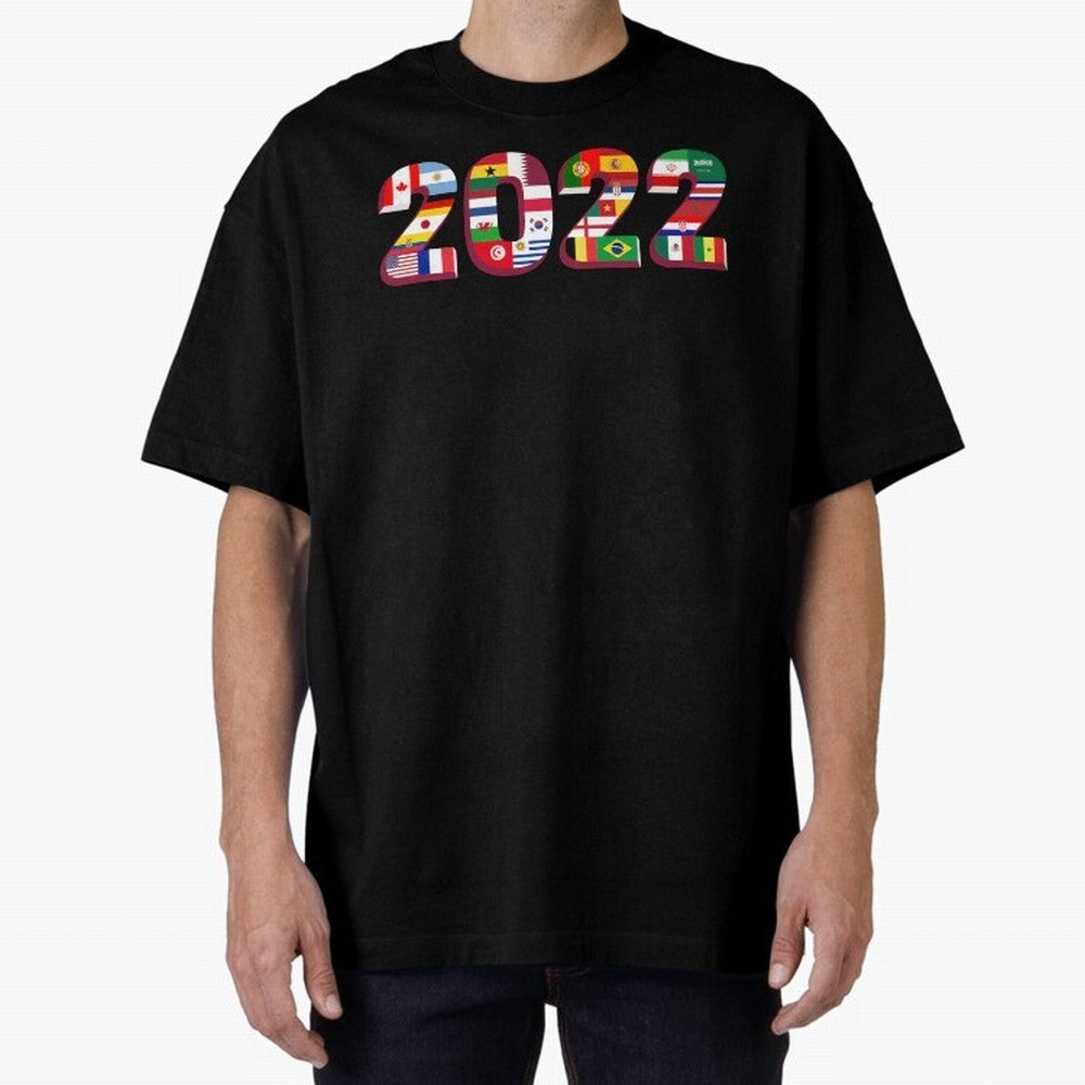 All the 32 Teams that Played in 2022 in Qatar for Football Fans Oversized T-Shirt Embrace FIFA World Cup 2026 Group Stage for Fans of Neymar and Portugal, Spain and Germany, Bringing Goal Celebration Energy, Supporter Heritage, Football Icons and