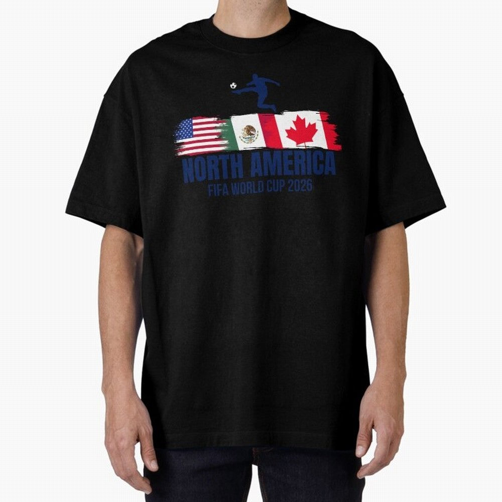 2026 North America Soccer World Tour - USA Mexico Canada Oversized T-Shirt Showcase the FIFA World Cup 2026 Group Stage Journey through Haaland and Mbappe Highlights, Brazil, Portugal and Argentina Pride, Stadium Chants, National Pride, Trophy