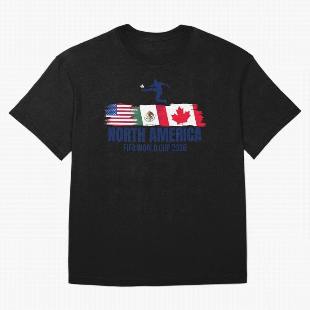 2026 North America Soccer World Tour - USA Mexico Canada Oversized T-Shirt Showcase the FIFA World Cup 2026 Group Stage Journey through Haaland and Mbappe Highlights, Brazil, Portugal and Argentina Pride, Stadium Chants, National Pride, Trophy