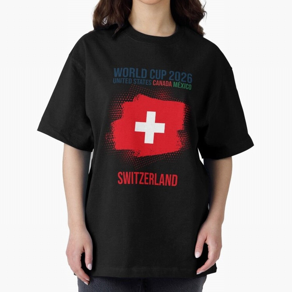 SWETZERLAND WORLD CUP 2026 Oversized T-Shirt Represent FIFA World Cup 2026 Group Stage Featuring Cristiano Ronaldo, Argentina and Brazil Energy, Champion Mindset, Group Stage Buzz, Knockout Tension and Passionate Fan Culture; Ideal for Football