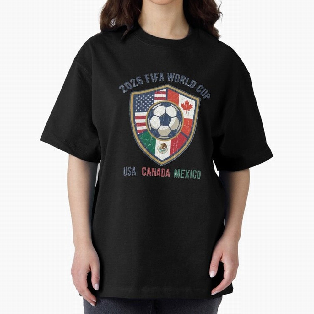 North America United Soccer 2026 Vintage Crest Oversized T-Shirt Keep the Match Day Mood of FIFA World Cup 2026 USA Canada Mexico Spirit, Built around Brazil, Portugal and Argentina, Mbappe and Neymar, Match Day Excitement, Supporter Culture,