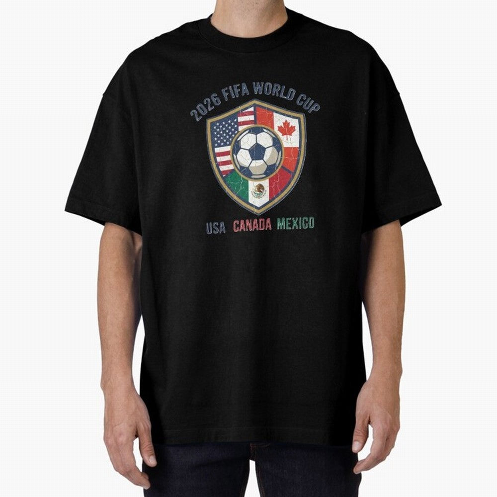 North America United Soccer 2026 Vintage Crest Oversized T-Shirt Keep the Match Day Mood of FIFA World Cup 2026 USA Canada Mexico Spirit, Built around Brazil, Portugal and Argentina, Mbappe and Neymar, Match Day Excitement, Supporter Culture,