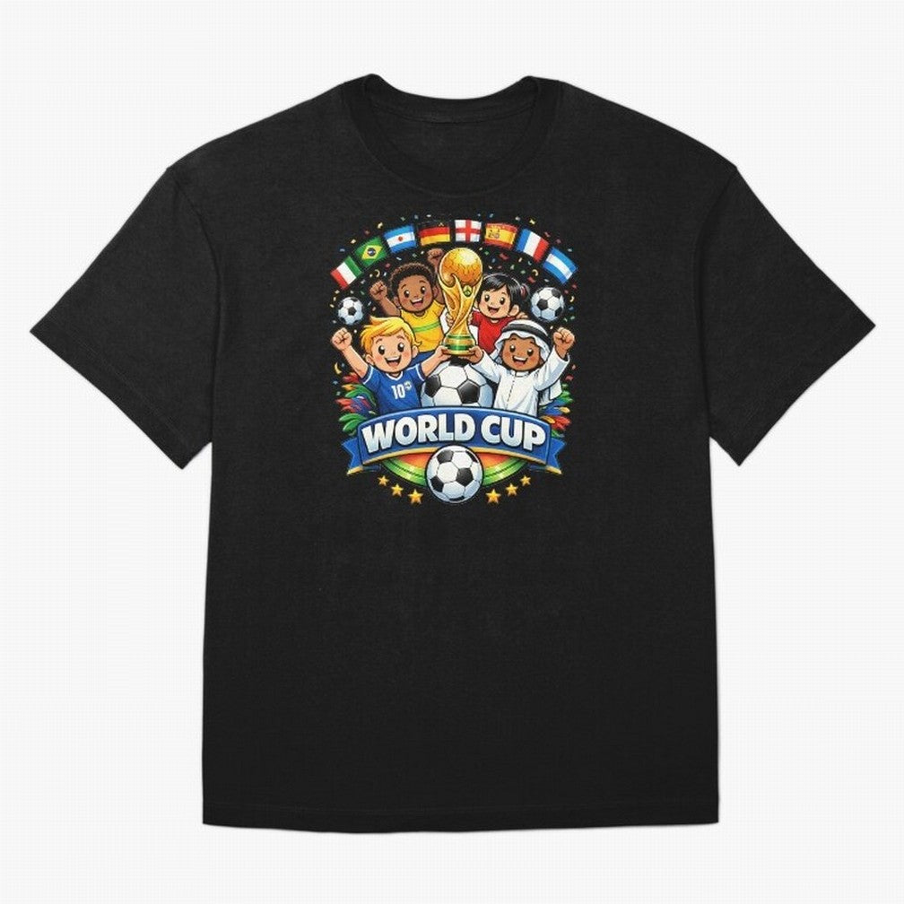 World Cup Football Oversized T-Shirt Feel International Energy from Global Football Passion for FIFA World Cup 2026 Group Stage, Highlighting Messi, Neymar and Mbappe, Brazil, Champion Mindset, Group Stage Buzz, Knockout Tension and Passionate Fan