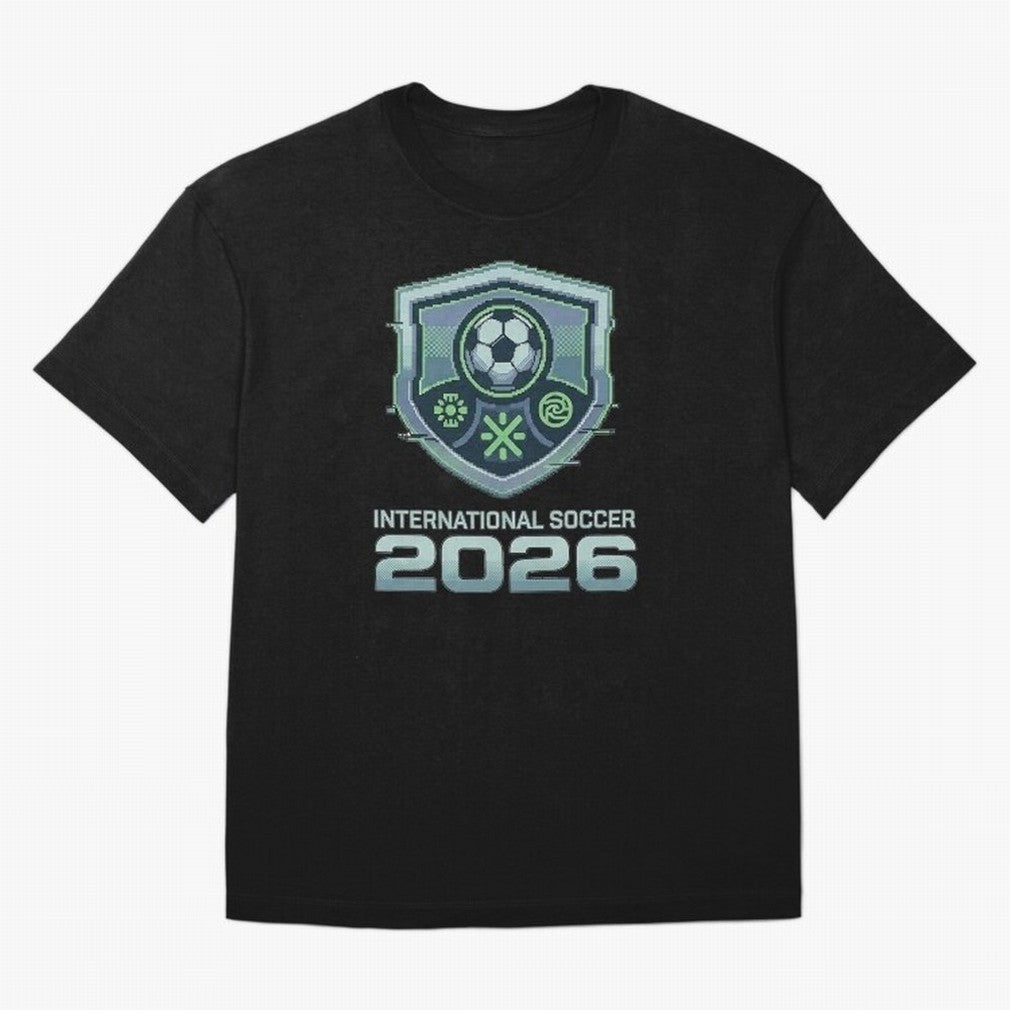 International Soccer 2026 Retro Pixel Glitch Crest Oversized T-Shirt Capture the FIFA World Cup 2026 Group Stage Journey through Neymar, Haaland and Cristiano Ronaldo Highlights, Portugal Pride, Stadium Chants, National Pride, Trophy Dreams and