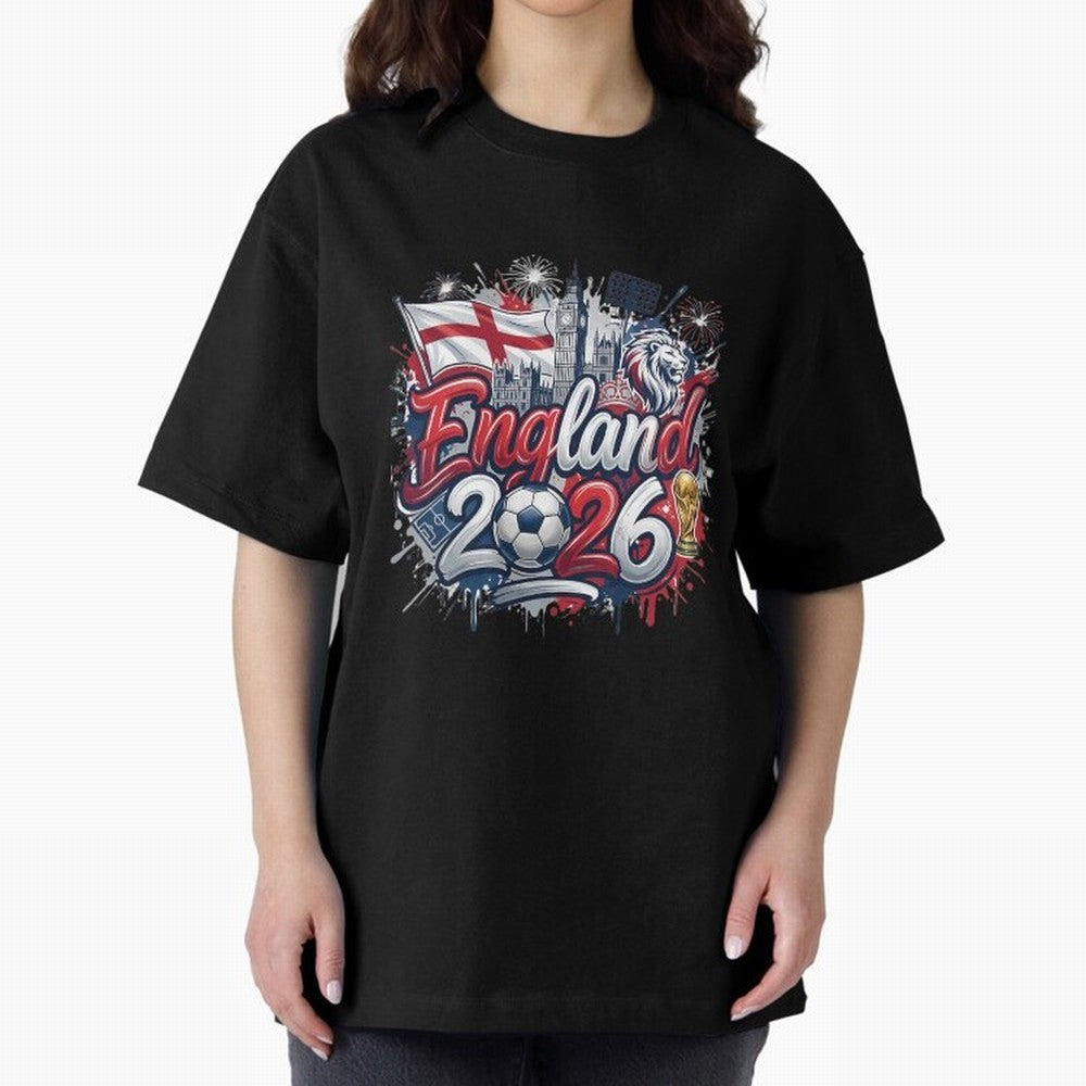 England World Cup 2026 Football Legacy Oversized T-Shirt Honor Football Greatness during FIFA World Cup 2026 Spirit, Built around Argentina, Mbappe and Neymar, Football Festival Excitement, Trophy Ambitions, Country Rivalries and Star Player Buzz;