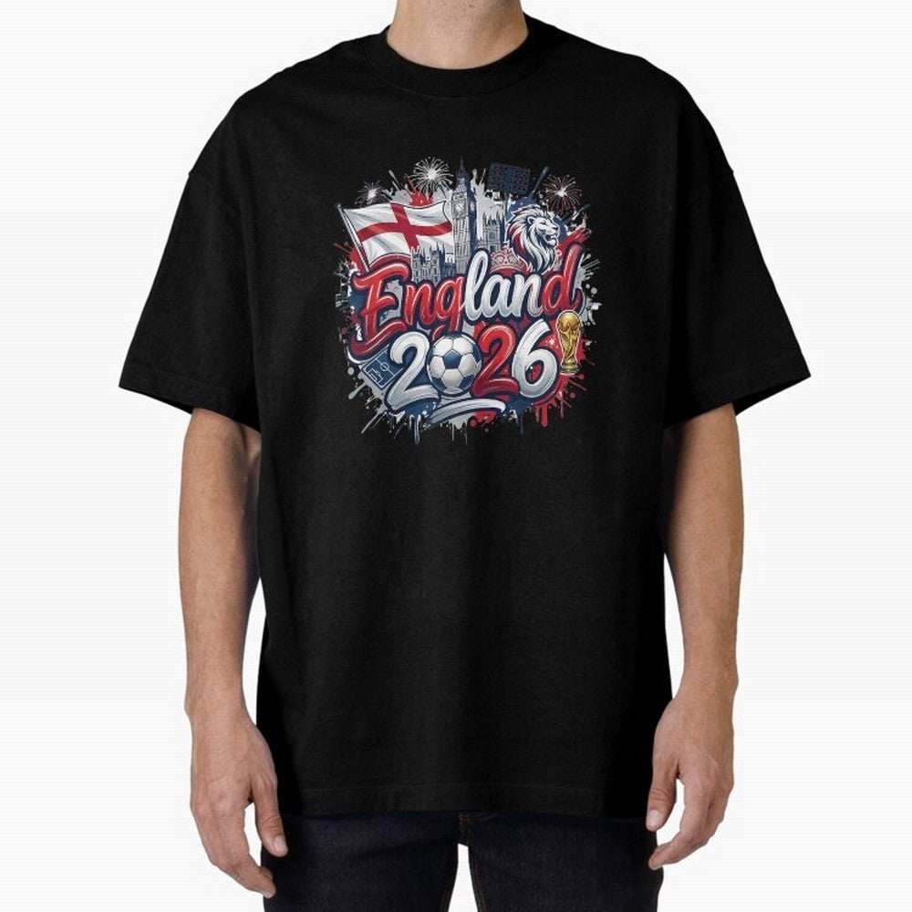 England World Cup 2026 Football Legacy Oversized T-Shirt Honor Football Greatness during FIFA World Cup 2026 Spirit, Built around Argentina, Mbappe and Neymar, Football Festival Excitement, Trophy Ambitions, Country Rivalries and Star Player Buzz;