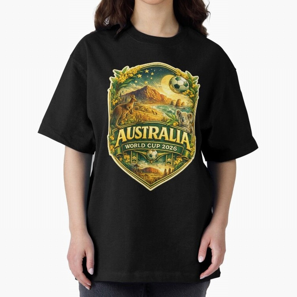 Australia FIFA World Cup 2026 Great Barrier Reef Outback Kangaroo Coast Oversized T-Shirt Feel the Trophy Chase of Global Football Passion for FIFA World Cup 2026, Centered on Messi, Neymar and Mbappe, Brazil, Portugal and Argentina, Football