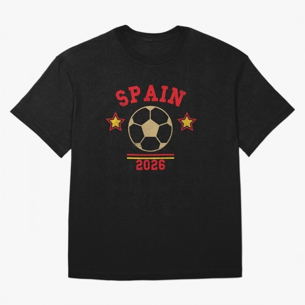 Spain 2026 ¡ª Vintage Soccer Tee Oversized T-Shirt Feel FIFA World Cup 2026 USA Canada Mexico Spirit, Driven by Brazil, Haaland, Retro Football Energy, Iconic Rivalries, Trophy Chase Drama and Stadium Atmosphere; Ideal for Fans Who Follow Messi,
