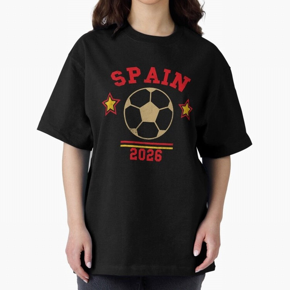 Spain 2026 ¡ª Vintage Soccer Tee Oversized T-Shirt Feel FIFA World Cup 2026 USA Canada Mexico Spirit, Driven by Brazil, Haaland, Retro Football Energy, Iconic Rivalries, Trophy Chase Drama and Stadium Atmosphere; Ideal for Fans Who Follow Messi,