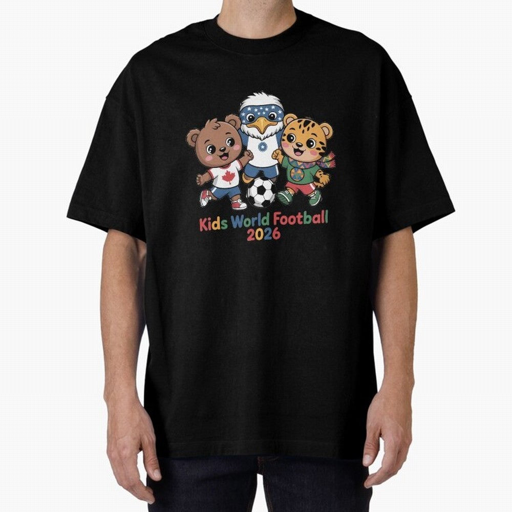 Kids World Football Friends 2026 ¨C Cute Cartoon Soccer Characters for Children Oversized T-Shirt Mark the FIFA World Cup 2026 Group Stage Journey through Cristiano Ronaldo, Haaland and CR7 Highlights, Brazil, Portugal and Argentina Pride, Vintage