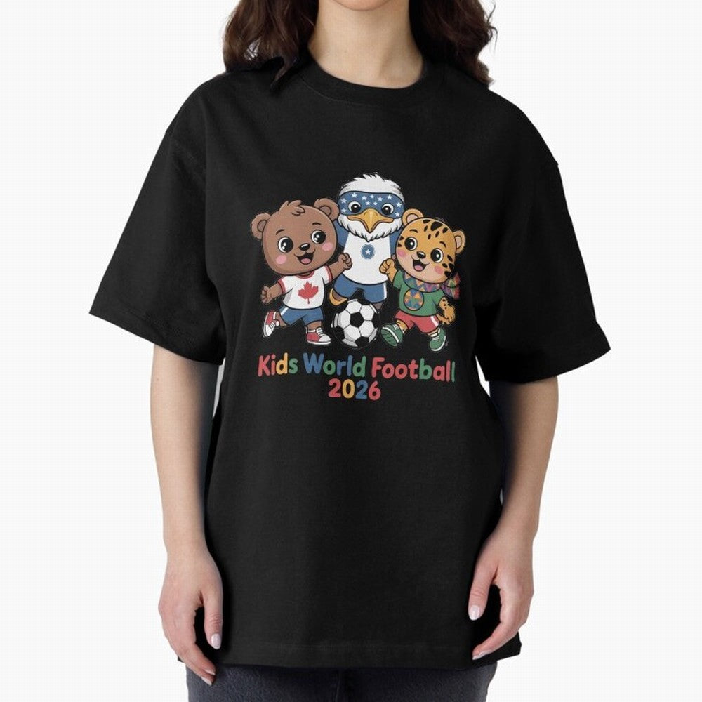 Kids World Football Friends 2026 ¨C Cute Cartoon Soccer Characters for Children Oversized T-Shirt Mark the FIFA World Cup 2026 Group Stage Journey through Cristiano Ronaldo, Haaland and CR7 Highlights, Brazil, Portugal and Argentina Pride, Vintage