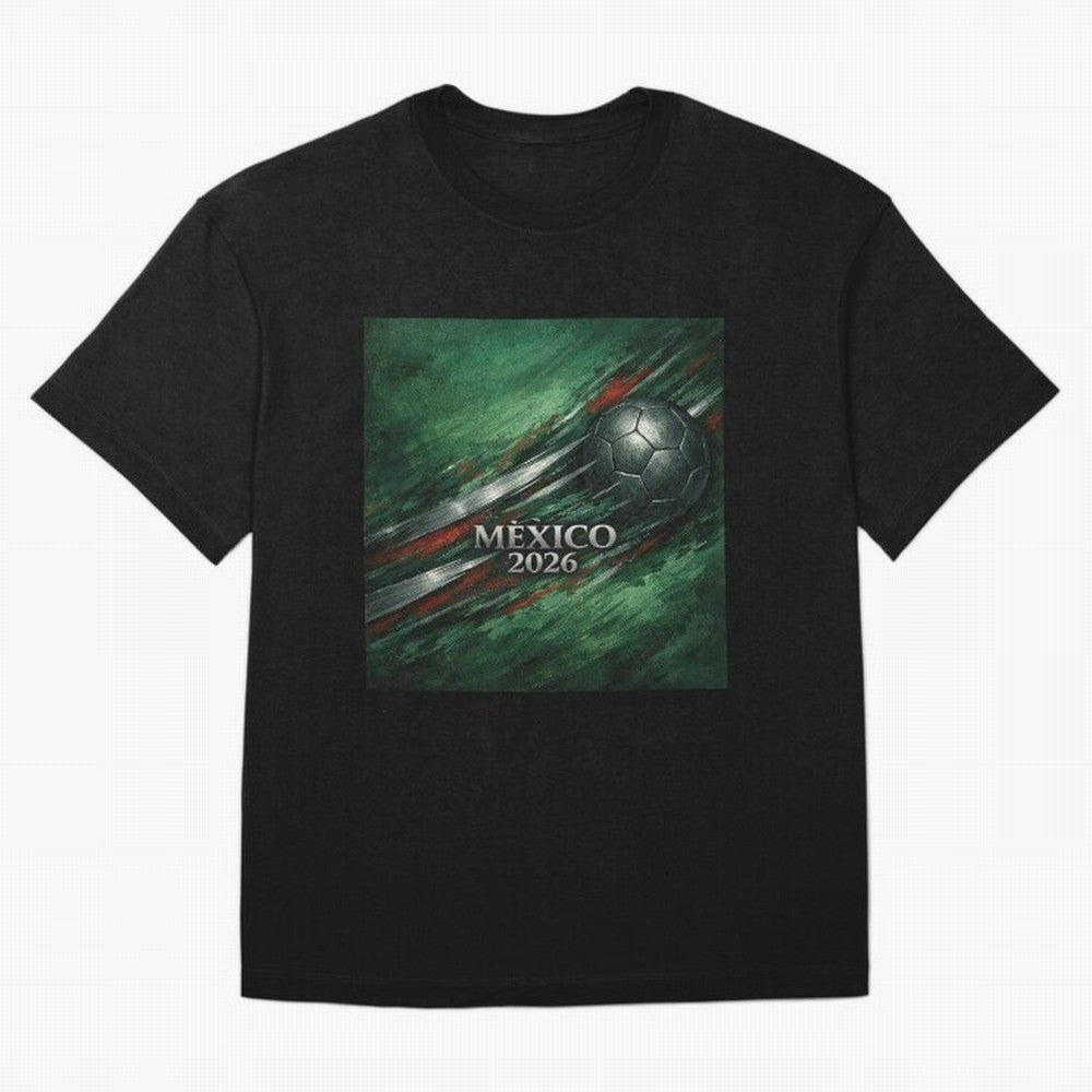 Mexico 2026 Football with Metallic Silver Line Oversized T-Shirt Share FIFA World Cup 2026 USA Canada Mexico Filled with Haaland and Mbappe, England, France and Netherlands Energy, Championship Spirit, Famous Goals, Roaring Crowds and International